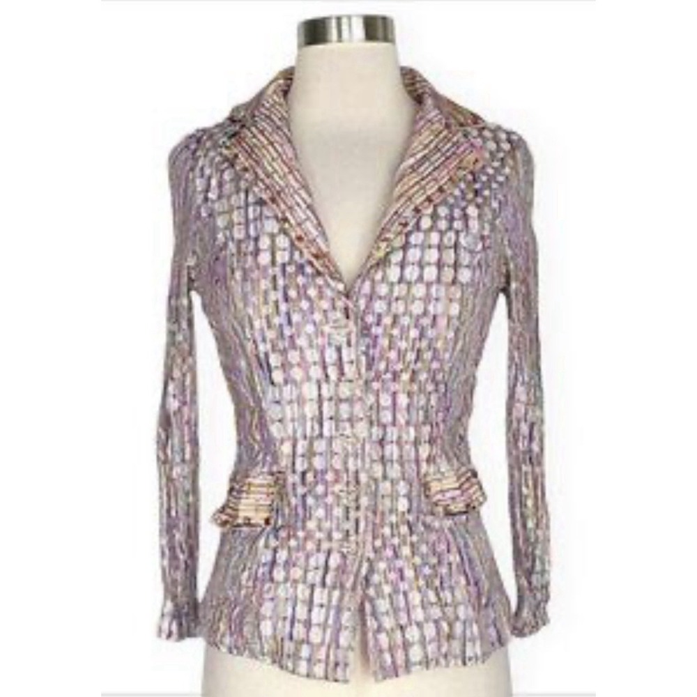 Alberto Makali Pastel Crinkle Metallic Stretch Knit Form Fitting Jacket Blazer